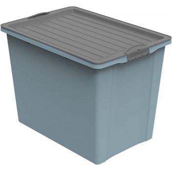 Cutie depozitare cu roti plastic albastra cu capac negru Rotho Compact 70L