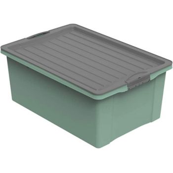 Cutie depozitare plastic verde cu capac negru Rotho Compact 38L
