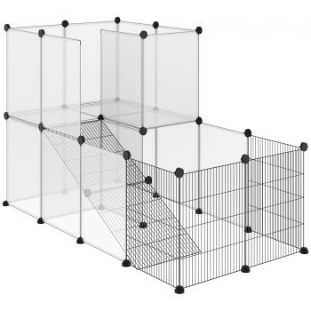 Cusca metalica modulara PawHut, 27 panouri, Otel, PP, negru 140x70x90 cm | Aosom RO