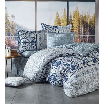 Lenjerie de pat din bumbac satinat Kirlow Albastru / Alb, 200 x 220 cm