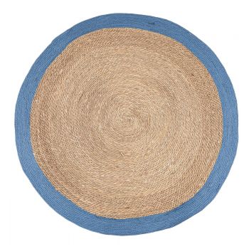 Covor Zahra, Bizzotto, Ø 120 cm, fibre naturale/hartie impletita, natural/albastru