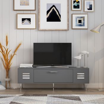 Comoda TV, Olivia, Paradise, 140 x 45 x 29.6 cm, pal melaminat, antracit/argintiu ieftina