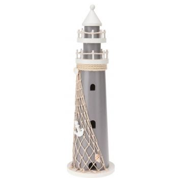 Decoratiune Lighthouse, 11x37 cm, lemn, gri/alb