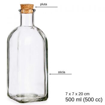 Recipient sticla cu dop pluta pentru ulei, otet si alte lichide bucatarie 500 ml