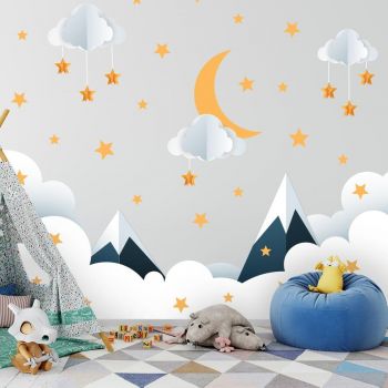 Autocolant de perete pentru copii 90x60 cm Mountains in Stars and Clouds – Ambiance ieftin