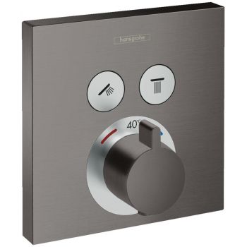 Baterie dus termostatata Hansgrohe Shower Select cu montaj incastrat si 2 iesiri, brushed black chrome - 15763340 la reducere