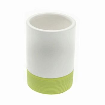 Suport periute si pasta de dinti Foley, Versa, 7 x 7 x 10.3 cm, ceramica, alb/verde