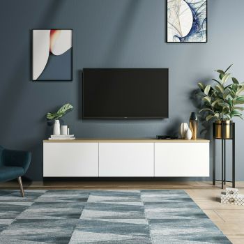 Comoda TV Neon, 160x32x35 cm - Stejar/Alb ieftina