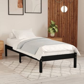 Cadru de pat UK Single, negru, 90x190 cm, lemn masiv de pin