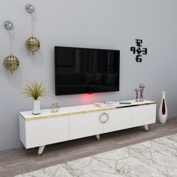 Comoda TV, Arnetti, Luxia, 180x30x31.4 cm, PAL, Alb/Auriu