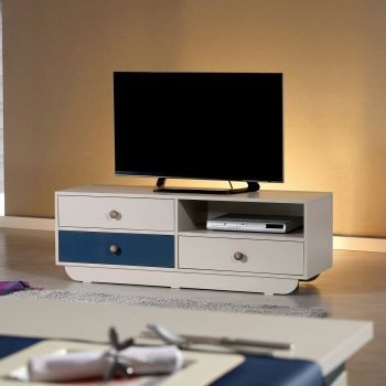 Comoda TV, Comforty, Casablanca, 140x48x41 cm, Alb/Albastru ieftina