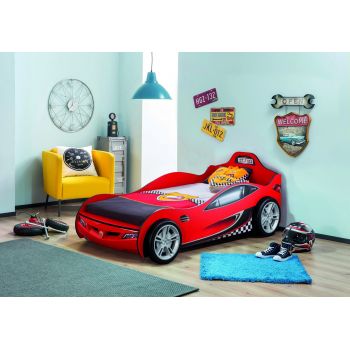 Pat pentru copii Car, Çilek, Coupe Carbed (Red) (90X190), 109x80x208 cm, Multicolor