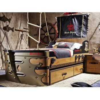 Pat pentru copii Ship, Çilek, Pirate Ship Bed (S-90X190), 105x183x241 cm, Multicolor ieftin