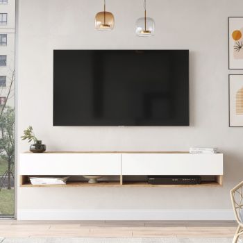 Comoda TV, Locelso, FR9, 180x29.1x31.6 cm, Pin Atlantic / Alb