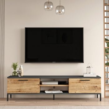Comoda TV, Locelso, RL1-AA, 160x39.1x35 cm, Pin Atlantic / Antracit