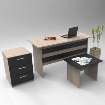 Set mobilier de birou, Locelso, VO9, Stejar / Negru ieftin