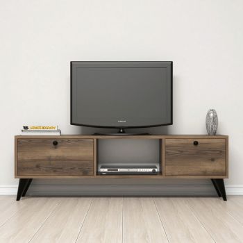 Comoda TV, Mezza, Serenat 1210, 138x42.6x29.5 cm, Nuc / Negru ieftina