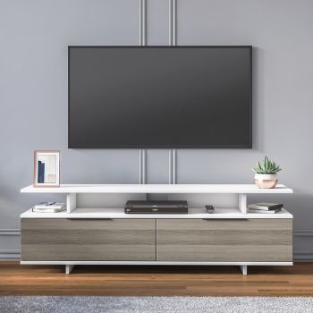 Comoda TV, Minima, Dream, 150x47x35 cm, Gri / Alb / Nuc ieftina