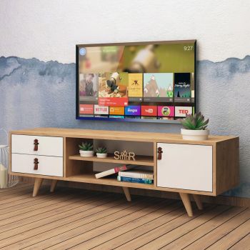 Comoda TV, Mod Design, Lara, 120x53x40 cm, Stejar / Alb