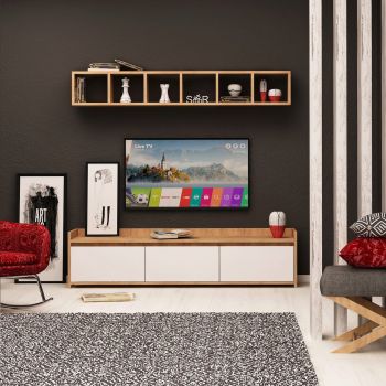 Comoda TV, Mod Design, Liçi, Stejar / Alb
