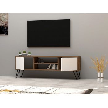 Comoda TV, Puqa Design, Eva, 140x50x30 cm, PAL, Nuc/Alb