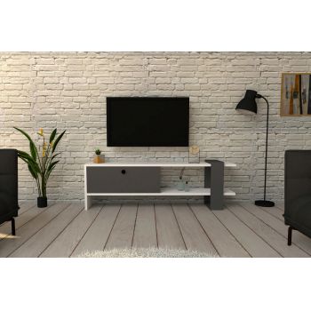 Comoda TV, Puqa Design, Funda, 120x36.8x25 cm, PAL, Antracit/Alb ieftina