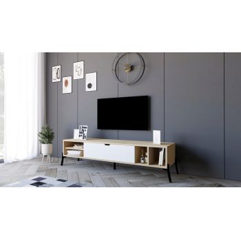 Comoda TV, Puqa Design, Ponza, PAL, Stejar Safir / Alb
