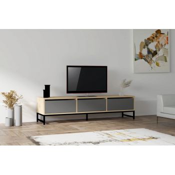 Comoda TV, Puqa Design, Sahra, 160x40x40 cm, PAL, Safir / Negru / Antracit