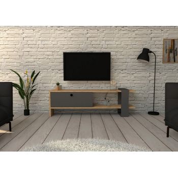 Comoda TV, Puqa Design, Yonca, 120x36.8x25 cm, PAL, Antracit / Stejar ieftina