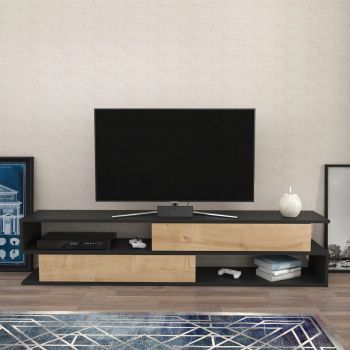 Comoda TV, Retricy, Cortez, 160x35.3x38.6 cm, PAL, Antracit / Stejar
