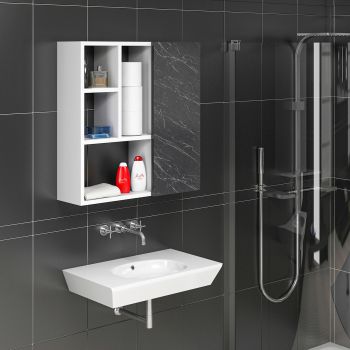 Dulap de baie, Olivia, Secret, 60x63.6x22 cm, PAL, Marmură albă/neagră