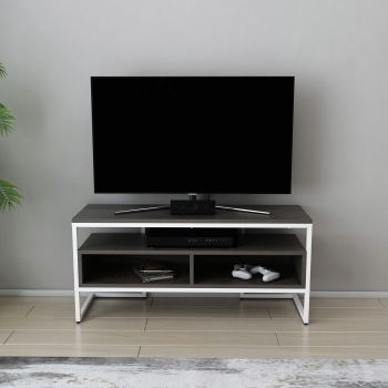 Comoda TV, Retricy, Merrion, 110x35x49.9 cm, PAL, Alb / Gri închis ieftina