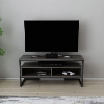 Comoda TV, Retricy, Merrion, 110x35x49.9 cm, PAL, Negru / Gri închis ieftina