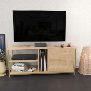 Comoda TV, Retricy, Neola, 120x35.3x50.8 cm, PAL, Aur / Stejar