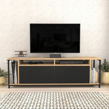 Comoda TV, Retricy, Omar, 160x35x50.8 cm, PAL, Stejar / Negru