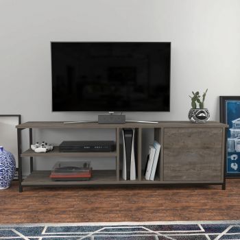 Comoda TV, Retricy, Oneida, 140x35.3x50.8 cm, PAL, Negru / Gri închis ieftina