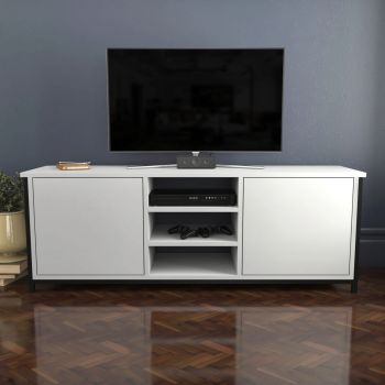 Comoda TV, Retricy, Otis, 140x35.3x50.8 cm, PAL, Alb/Negru
