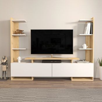 Comoda TV, Zena Home, Ava, 183.6x140x31.7 cm, PAL, Stejar alb ieftina