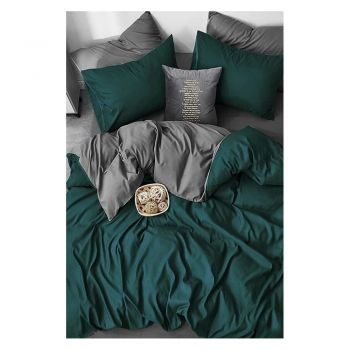 Lenjerie de pat în culoarea petrolului-gri din bumbac pentru pat dublu-extins și cearceaf 200x220 cm – Mila Home