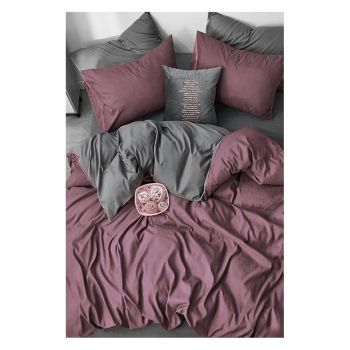 Lenjerie de pat mov-gri din bumbac pentru pat de o persoană-extins și cearceaf 160x220 cm – Mila Home