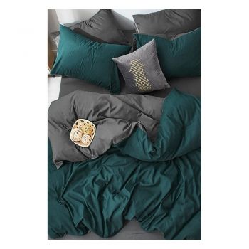 Lenjerie de pat verde petrol-gri din bumbac pentru pat de o persoană-extins și cearceaf 160x220 cm – Mila Home