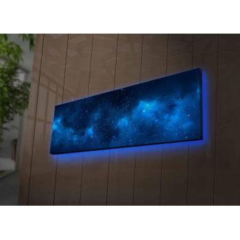 Tablou Canvas cu Led Galaxie fara Priza, Albastru, 90x30 cm ieftin