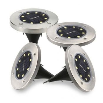 Set 4 Lampi Solare METALICE Disk Lights Argintii ieftin
