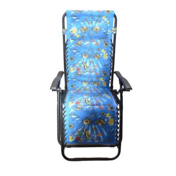 Sezlong-scaun camping cu tetiera din panza cu model pestisori albastru
