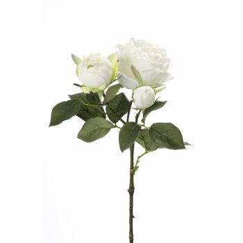 Fir de floare artificiala din Plastic Alb Trandafiri H39cm