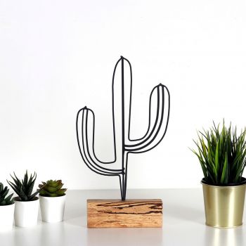 Decoratiune, Cactus, 17x37x3.5 cm, Metal, Negru