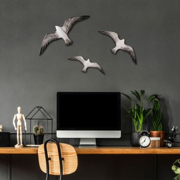 Decoratiune de perete, Flying Seagulls, Poliester, Alb/Negru