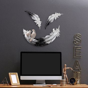 Decoratiune de perete, Love Birds, Poliester, Alb/Negru