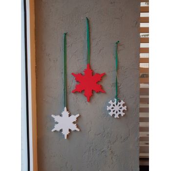 Decoratiune de perete, Snow Set, Placaj, Rosu/Alb