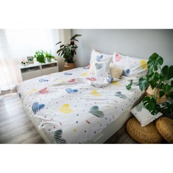 Lenjerie de pat albă din bumbac pentru pat de o persoană 140x200 cm LP Dita Graffiti Heart – Cotton House ieftina